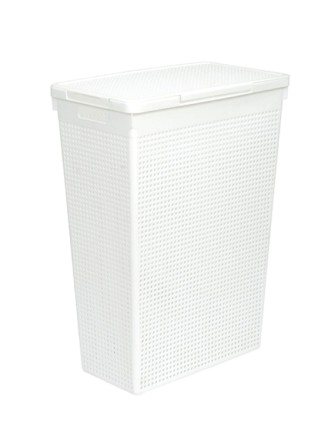 Корзина для белья 50 л Лофт VIOLET узкая с крышкой, белая