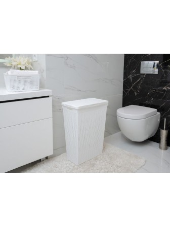 Корзина для белья 50 л Лофт VIOLET узкая с крышкой, белая