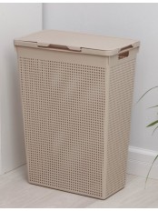 Корзина для белья 50 л Лофт VIOLET узкая с крышкой, латте