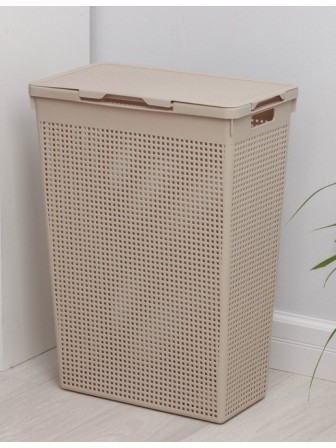 Корзина для белья 50 л Лофт VIOLET узкая с крышкой, латте