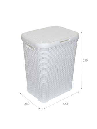 Корзина для белья 60 л Ротанг VIOLET с крышкой, белый
