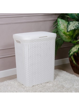 Корзина для белья 60 л Ротанг VIOLET с крышкой, белый