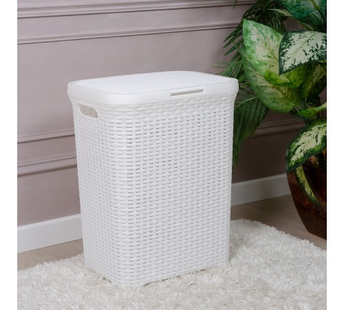 Корзина для белья 60 л Ротанг VIOLET с крышкой, белый