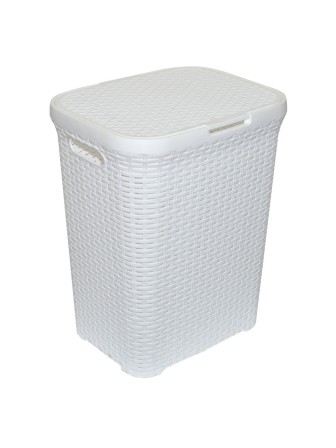 Корзина для белья 40 л Ротанг VIOLET с крышкой, белая