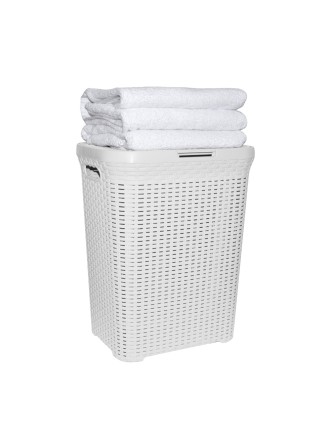 Корзина для белья 40 л Ротанг VIOLET с крышкой, белая