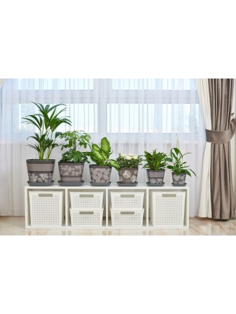 Кашпо квадратное 2.5 л VIOLET Листопад с поддоном, серый