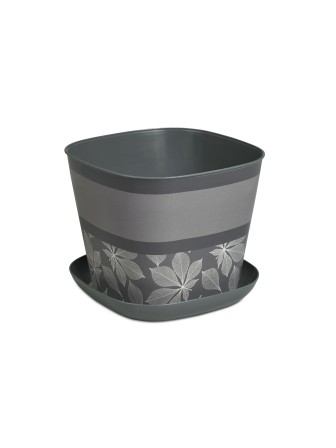 Кашпо квадратное 2.5 л VIOLET Листопад с поддоном, серый