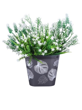 Кашпо квадратное 3.7 л VIOLET Листопад с поддоном, серый