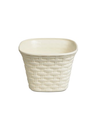 Кашпо квадратное 2.3 л VIOLET Ротанг с поддоном, слоновая кость