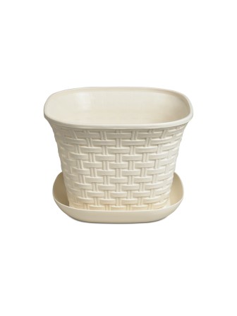 Кашпо квадратное 3.4 л VIOLET Ротанг с поддоном, слоновая кость