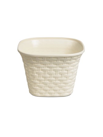 Кашпо квадратное 3.4 л VIOLET Ротанг с поддоном, слоновая кость