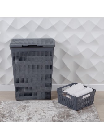 Корзина для белья VIOLET Лофт 50 л узкая с крышкой, цвет серый