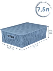 Корзинка 7.5 л Вязь VIOLET с крышкой, цвет голубая норка