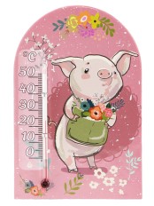 Сувенир "Термометр "Зоо Мир" Cвинка с букетом