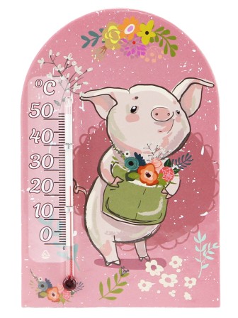 Сувенир "Термометр "Зоо Мир" Cвинка с букетом