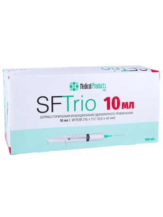 Шприц 10 мл 3-компонентный SF Medical, с надетой иглой 21G 0,8x40 мм, коробка 100 шт. 