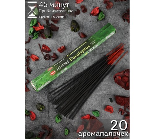 Благовония HEM Драгоценный Эвкалипт (Precious Eucalyptus), аромапалочки 20 шт. в упаковке-шестигранник