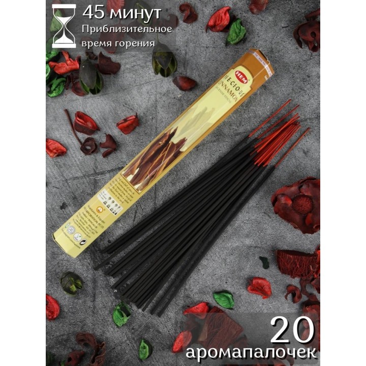Благовония HEM Драгоценная Корица (Precious Cinnamon) аромапалочки 20 шт. в упаковке-шестигранник