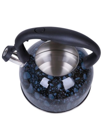 Чайник для плиты со свистком 2,5 л из нержавеющей стали Mallony Tea LACRIMA черный с синими каплями