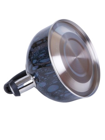 Чайник для плиты со свистком 2,5 л из нержавеющей стали Mallony Tea LACRIMA черный с синими каплями