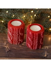 Свечи с подсвечником для чайной свечи "Вязаный пенек" 6,5 см, набор 2 шт.