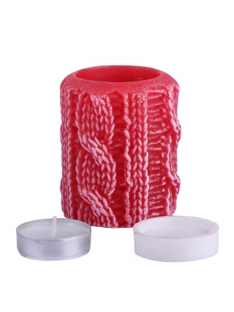 Свечи с подсвечником для чайной свечи "Вязаный пенек" 6,5 см, набор 2 шт.