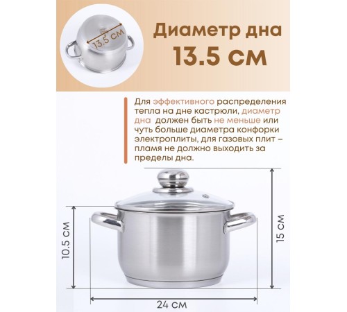 Кастрюля 1,75 л из нержавеющей стали с крышкой Амет Славяна 1с855