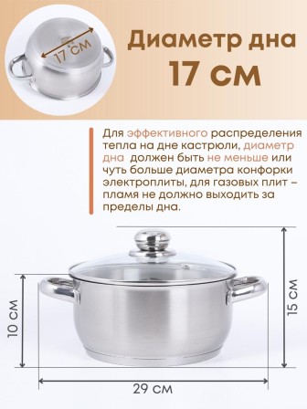 Кастрюля 2,5 л из нержавеющей стали Амет Славяна 1с2398 тепло-распределительное дно
