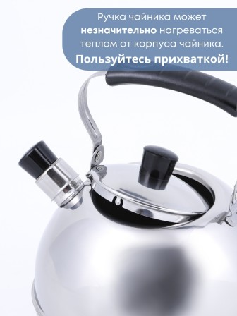 Чайник 3 л со свистком Амет Классика 1с2719 нержавеющая сталь, с откидной ручкой 