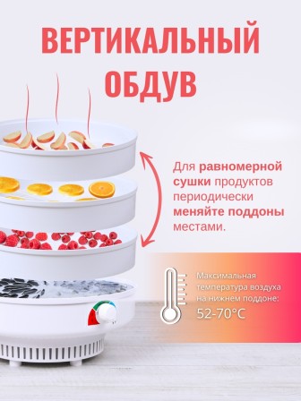 Электросушилка для овощей и фруктов Ветерок 5 поддонов, 500 Вт, цвет белый