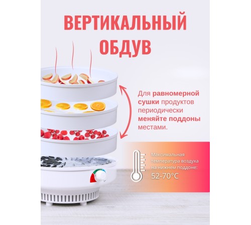 Электросушилка для овощей и фруктов Ветерок 5 поддонов, 500 Вт, цвет белый