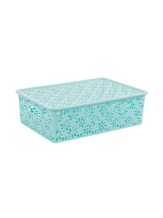 Корзинка для хранения Ромашки VIOLET с крышкой 7,5 л цвет тиффани