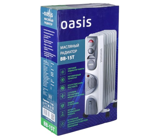 Масляный радиатор Oasis BB-15T 1500 Вт с тепловентилятором