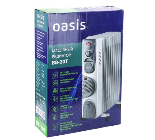 Масляный радиатор Oasis BB-20T с вентилятором, 2 кВт, 9 секций 
