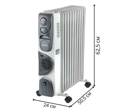 Масляный радиатор Oasis BB-25T с вентилятором, 2.5 кВт, 11 секций Масляный радиатор Oasis BB-25T с вентилятором, 2.5 кВт, 11 секций