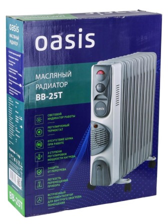 Масляный радиатор Oasis BB-25T с вентилятором, 2.5 кВт, 11 секций