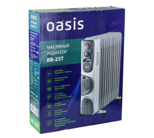 Масляный радиатор Oasis BB-25T с вентилятором, 2.5 кВт, 11 секций Масляный радиатор Oasis BB-25T с вентилятором, 2.5 кВт, 11 секций
