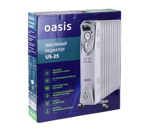 Масляный радиатор Oasis US-25 2.5 кВт, 11 секций Масляный радиатор Oasis US-25 2.5 кВт, 11 секций