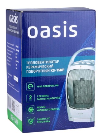 Тепловентилятор керамический Oasis КS-15 RР 1.5 кВт поворотный 2 режима обогрева