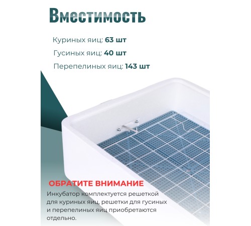 Инкубатор Несушка на 63 яйца куриных автоматический 220/12В цифровой терморегулятор, арт. 46В