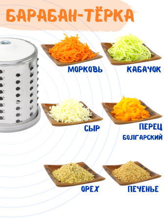 Терка-шинковка Лепсе ТШ-1 для овощей, фруктов, капусты 3 сменных барабана, салатовая