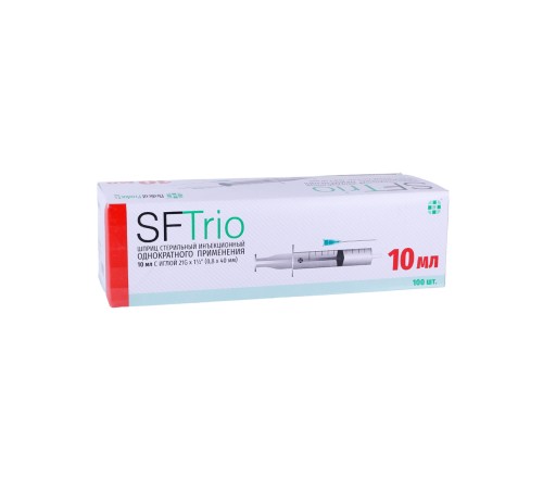 Шприц 10 мл инъекционный со снятой иглой SF Medical 21G x 1 1/2 (0.8x40 мм), 100 шт. в коробке Шприц 10 мл инъекционный со снятой иглой SF Medical 21G x 1 1/2 (0.8x40 мм), 100 шт. в коробке