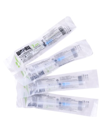 Шприцы 2 мл игла надета 23G x 1 1/4 (0,6 x 30 мм) для инъекций, 100 шт. в упаковке