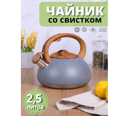 Чайник для плиты со свистком 2,5 л MALLONY FORESTA "под мрамор"