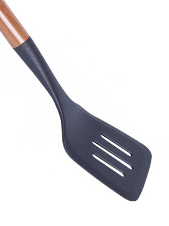 Лопатка кухонная с прорезями MALLONY FORESTA из нейлона пластиковая с ручкой "под дерево"