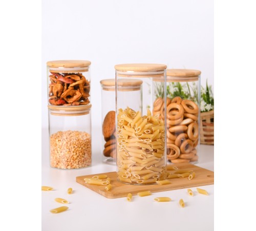 Банка стеклянная с крышкой из бамбука 1 л MALLONY BAMBU для хранения сыпучих продуктов, кофе, чая, круп