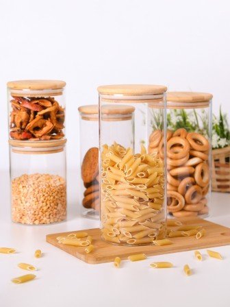 Банка для хранения сыпучих продуктов 1,5 л MALLONY BAMBU стеклянная с крышкой из бамбука