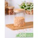 Банка стеклянная с крышкой из бамбука 0.6 л MALLONY BAMBU для хранения сыпучих продуктов, кофе, чая, круп