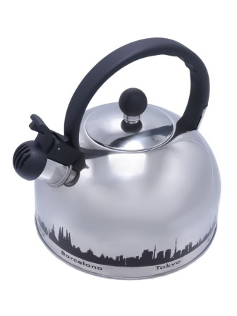 Чайник для плиты со свистком 2,8 л капсульное дно MALLONY MAL-CITY-01 с рисунком, меняет цвет при нагревании