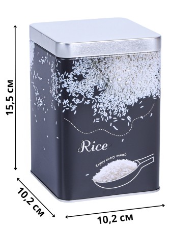 Банка для хранения металлическая с крышкой 1 л MALLONY "Рис" квадратная